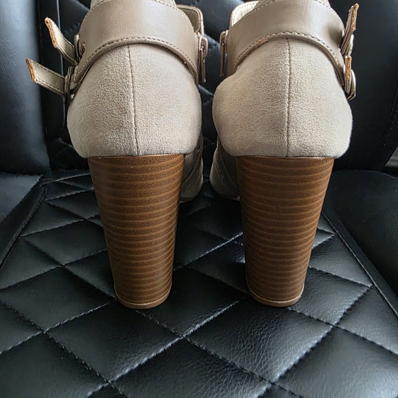 JustFab Taupe Cut-Out Heeled Boots - Picture 3 of 6